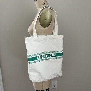 Dior White and Green Tote Bag
